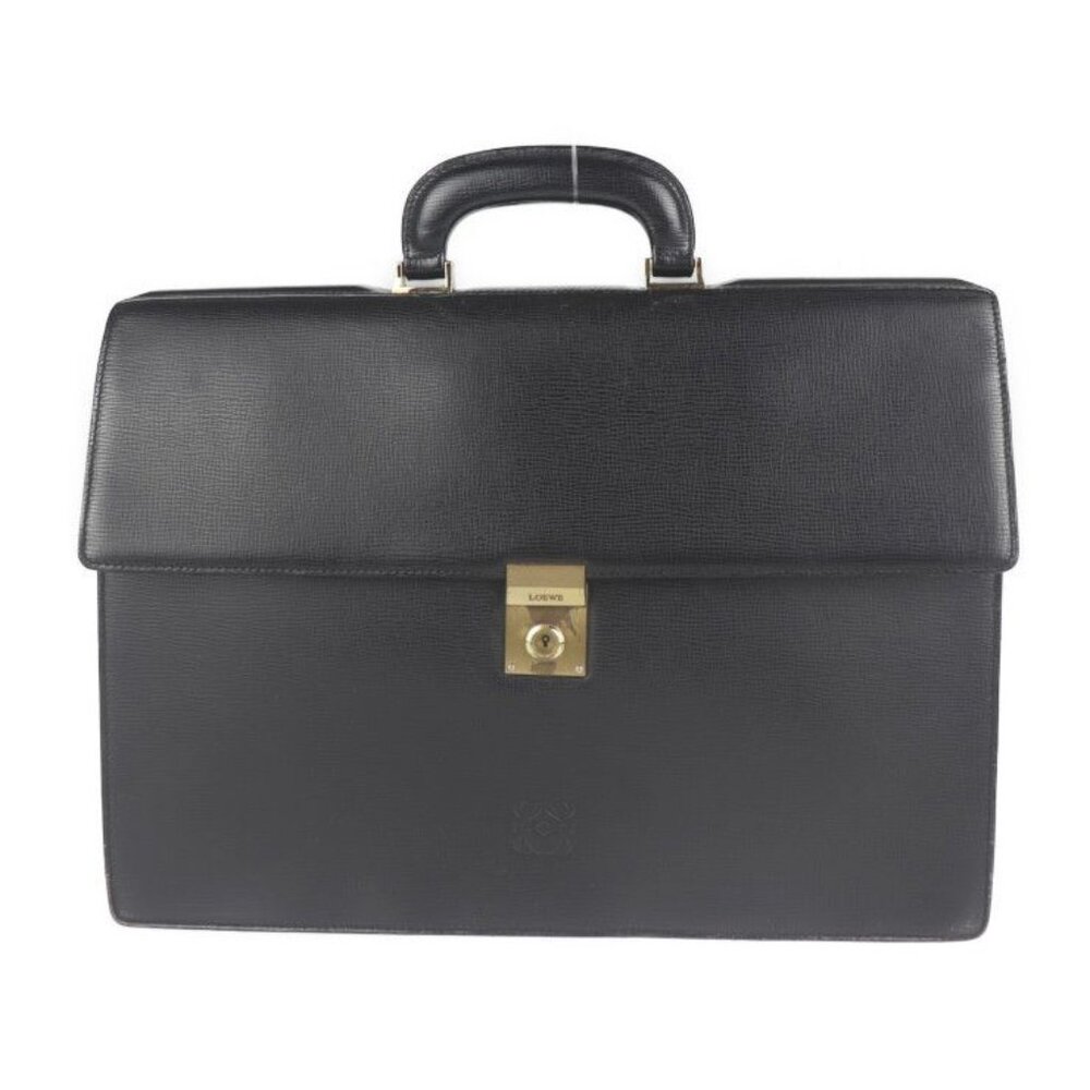 Loewe Briefcase Business Bag 13-50.70.002-1579 Leather Black Gold Hardware